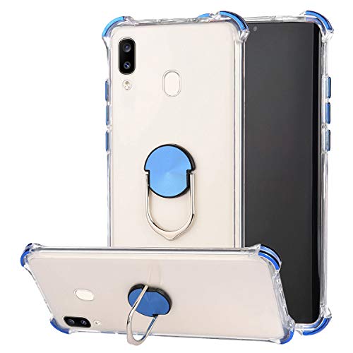 Robinsoni Case Compatible with Samsung Galaxy A30 Cover Silicone TPU Case Transparent Four-corner Airbag Drop-proof Case with Ring Clear Kickstand Cover Ultra Thin Bumper Shockproof Ring Case Blue