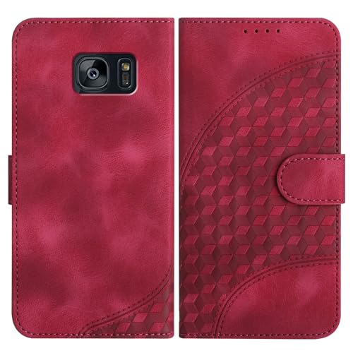 JayModCase Funda para Samsung Galaxy S7 Edge, Flip Leather con Tarjetas y Cartera Soporte Plegable Cáscara de TPU Cierre magnético para Galaxy S7 Edge (Rosa Roja)