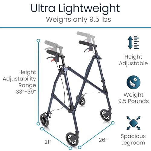 image for Vive Mobility Lightweight Walker for Seniors - Narrow, Folding Walker 