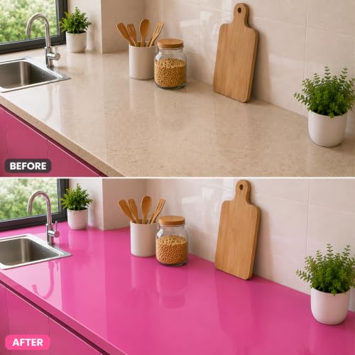 Image of Vinyl Contact Paper Decorative for Cabinets Countertops Kitchen Shelves Liner Self Adhesive Film Peel and Stick Waterproof Removable Wallpaper (Inches 24 x 118, Pink Glossy)