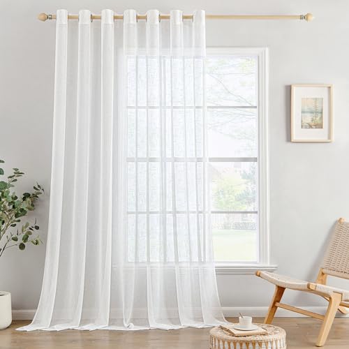 MIULEE Leinenoptik Voile Vorhänge Ösen 1er Weiß 300x245cm – Ansicht 1