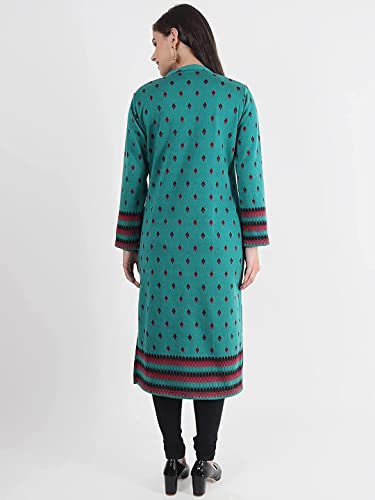 Image of Rosary Women's Winter Wear Jacquard Woolen Straight Kurti with 2 Side Pockets,RZ017FIROZI-L