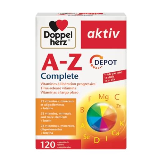 Doppelherz aktiv A-Z Complete Depot Multivitamínico, Complemento alimenticio a largo plazo, ricos en minerales y nutrientes, 23 vitaminas, minerales, oligoelementos + luteína, 120 comprimidos