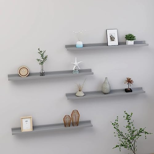 JHQHSM Estantes de pared grises, 4 unidades, 80 x 9 x 3 cm, de MDF resistente, para almacenamiento y decoración, versátiles estantes flotantes para montaje en pared sobre sofá o mesa, ahorran espacio