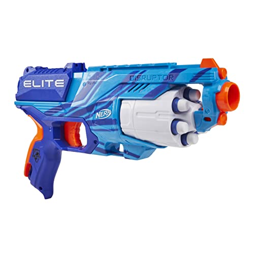 Image of Nerf Elite Disruptor Blaster, 6-Dart Rotating Drum, 6 Nerf Elite Darts, Slam Fire, New Reflex Blue Color, Toys for Kids, Teens & Adults, Outdoor Toys for Boys and Girls Ages 8+