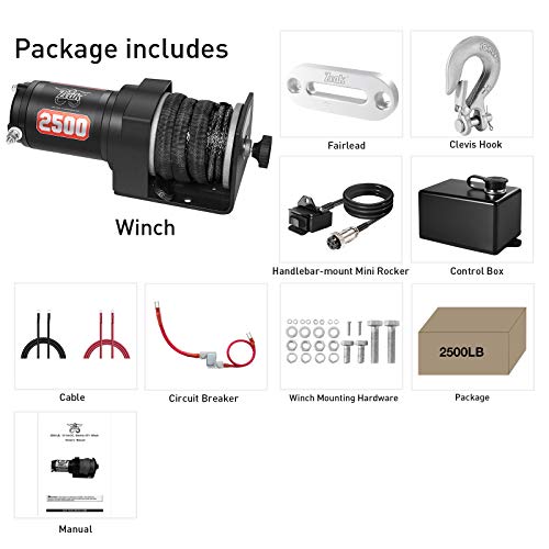 ZEAK 2500 lb. Advanced Off-Road 12V DC ATV/UTV Electric Winch, Synthetic Rope with Mini-Rocker Solenoid Kit