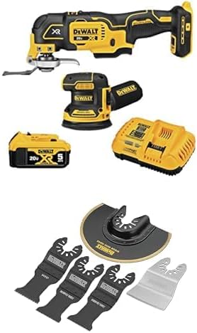 DEWALT 20V MAX Orbital Sander and Oscillating Tool 2-Tool Set with 5ah Battery and Charger (DCK202P1) with Oscillating Blades, 5-Piece (DWA4216)