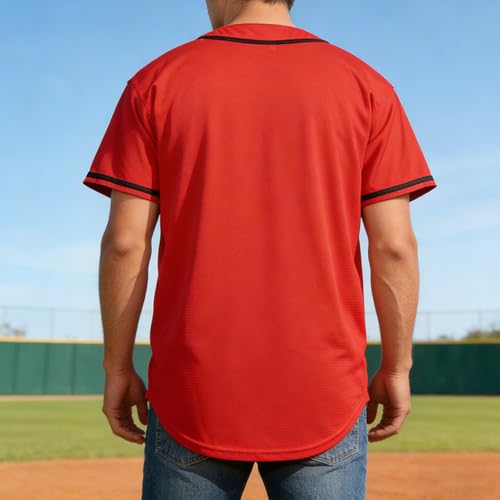Camiseta de béisbol roja, casual, mangas cortas, con botones miniatura 2