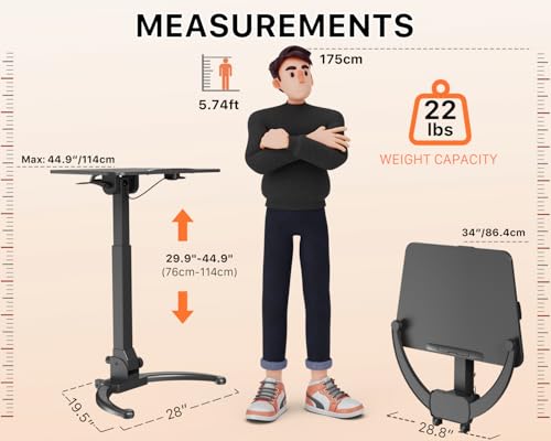 Image of JOY worker Foldable Mobile Standing Desk, Height Adjustable Sit Stand Desk, 90 Tiltable Rolling Laptop Table, Portable Workstation with Non-Slip Mat for Home Office, Holds Up to 22lbs, Black