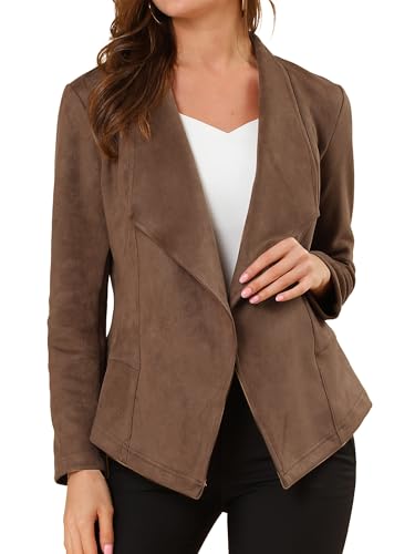 Image of Allegra K Women Faux Suede Jacket Lapel Draped Open Front Cardigan Casual Trendy Suede Blazer