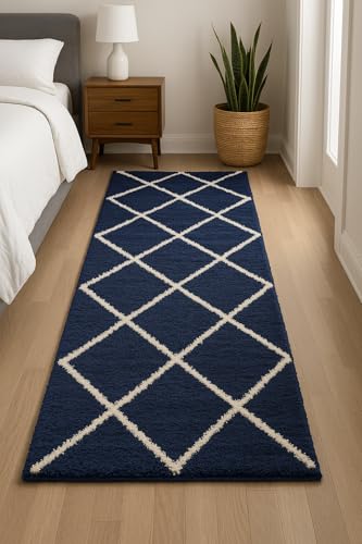 Image of Carpet for Hallway, Kitchen, and Modern InteriorsCarpetCozy Shag Runner for Living Room, Bedroom & Office Decor ETC Size 2x7 feet, Patten-Solid Blue B