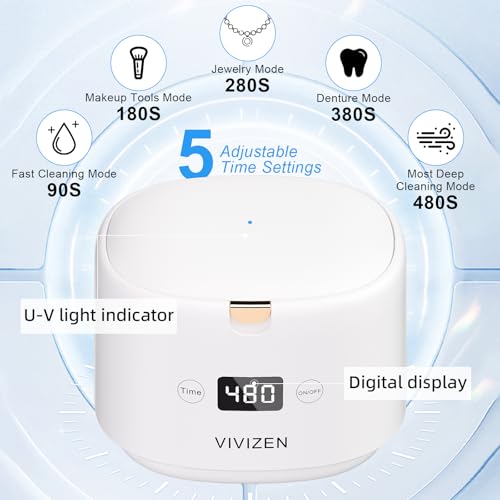 Vivizen WHITE1-FBA Ultrasonic Retainer Cleaner, Sonic Dental Cleaning Pod thumb #4