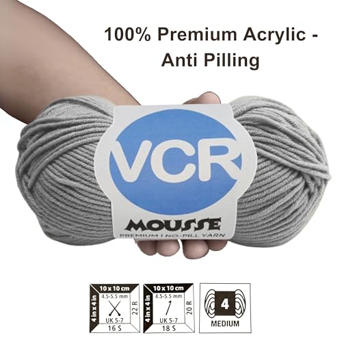 Image of VCR 4ply Normal Grey Yarn, 100 Grams Hank, 190 Meters Length, Acrylic Ball for Crochet and Knitting, Soft Crosia Threads, Pack of 1 Yarn, Suitable for DIY Crafts