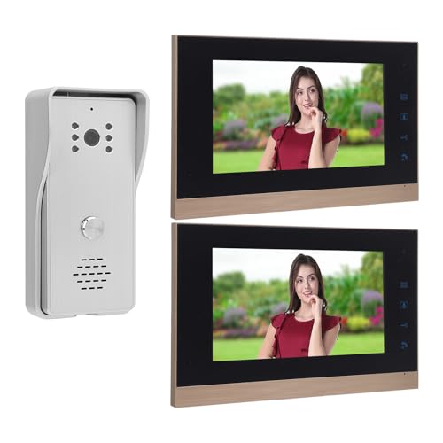 de Videoportero, Monitor de 7 Pulgadas Videoportero Cámara Intercomunicador de Puerta de Doble Vía, Interior y Exterior para Villa, Oficina en Casa, 1 Cámara y 2 Pantallas (Silver)