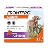 FRONTPRO Kautabletten für Hunde 25-50 kg 12-Monats-Set zum Schutz gegen Zecken und Flöhe mit Zeckenzange: Schützt bis zu 12 Monate