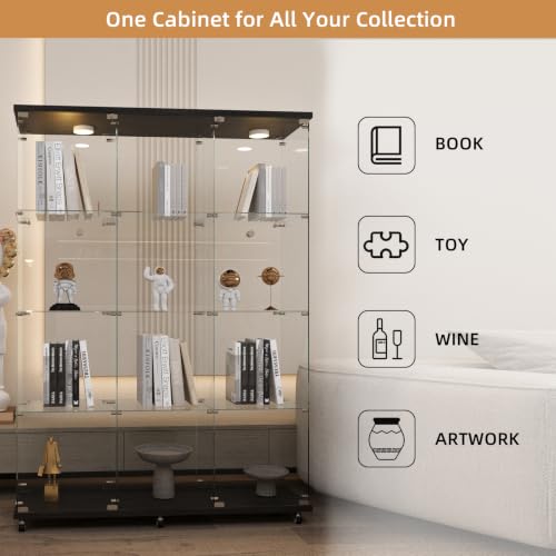 Image of Beauty4U Black Glass Display Cabinet, 12-Shelf Curio Cabinet with LED