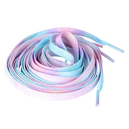 Happyyami Lot de 2 paires de lacets plats, multicolores, dégradé de couleurs, pour chaussures de loisirs, de sport, cordon de rechange pour homme et femme, en toile, 120 cm Cover