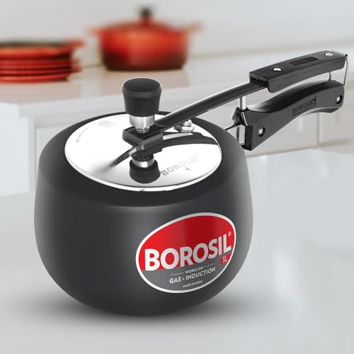 Borosil 3 L Pronto Hard Anodised Cooker | 3S Aluminium | Gas Stove & Induction Compatible | 5 Years Warranty