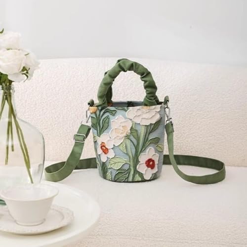 Shoulder Bag Creative Bucket Flower Pattern Underarm Bags4