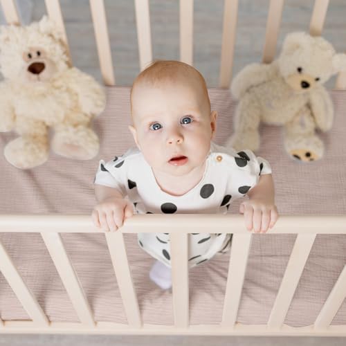 Image of Muslin Bassinet Fitted Sheets 2 Pack, Soft Breathable Cotton Baby Bassinet Mattress Sheet Set, 360 Elastic Snug Fit, Universal for Oval, Rectangle (Gentle Colors, Pack N Play Sheets 2 Pack)
