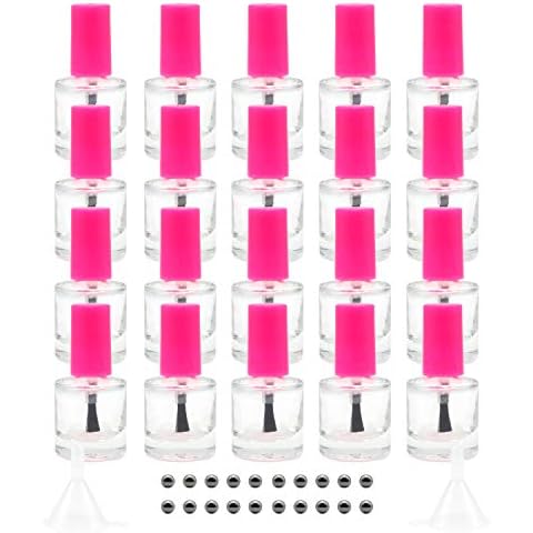 GTHER 20PCS 8ML Empty Nail Polish Bottles, Clear Transparent Glass Refillable Bottles Container with Brush Cap & Funnel & Mixing Balls for Nail Art (Rose Red) Cover