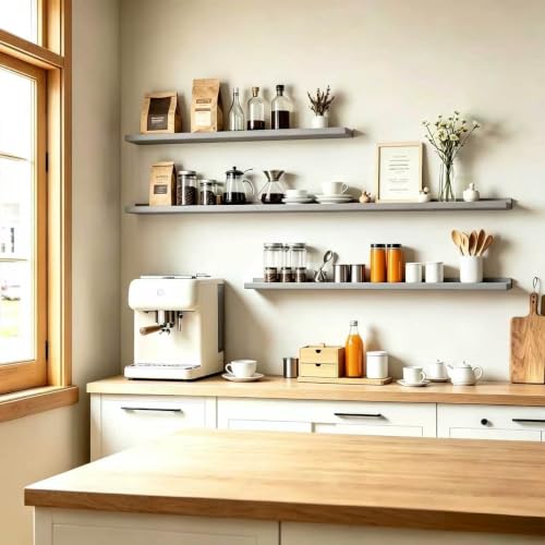 Image of Grey Floating Shelves for Wall Decor, 36 in Shelf with Lip Set of 2