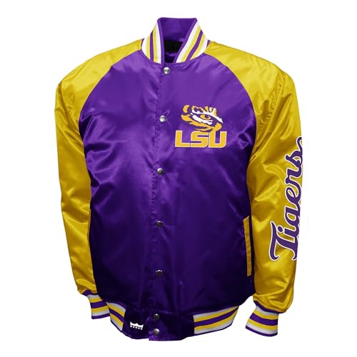 2Bhip NCAA Louisiana State LSU Tigers Adult Purple Lightweight Vintage Style Satin Bomber Varsity Jacket