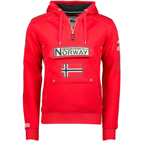 Geographical Norway GYMCLASS Men - Sudadera De Bolsillo Canguro para Hombre - Sudadera con Logo para Hombre - Sudadera con Capucha De Manga Larga - Sudadera Sport Regulier (Rojo M)