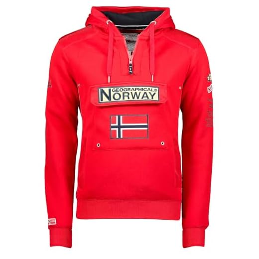 Geographical Norway GYMCLASS Men - Sudadera De Bolsillo Canguro para Hombre - Sudadera con Logo para Hombre - Sudadera con Capucha De Manga Larga - Sudadera Sport Regulier (Rojo M)