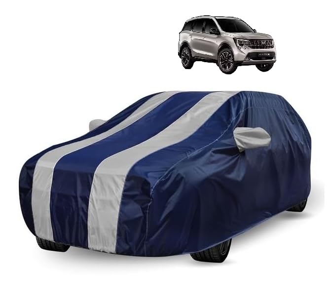 Image of Auto Hub Car Cover Compatible with Mahindra XUV 7XO with Mirror Pocket, Water Resistant, Triple Stitched, XUV 7XO Car Cover- Navy-Silver