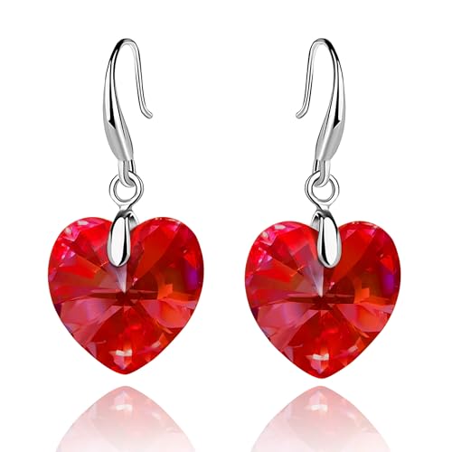 Austrian Crystal Heart Dangle Hook Earrings for Women Drop Earrings 14K Gold Plated Hypoallergenic Jewelry