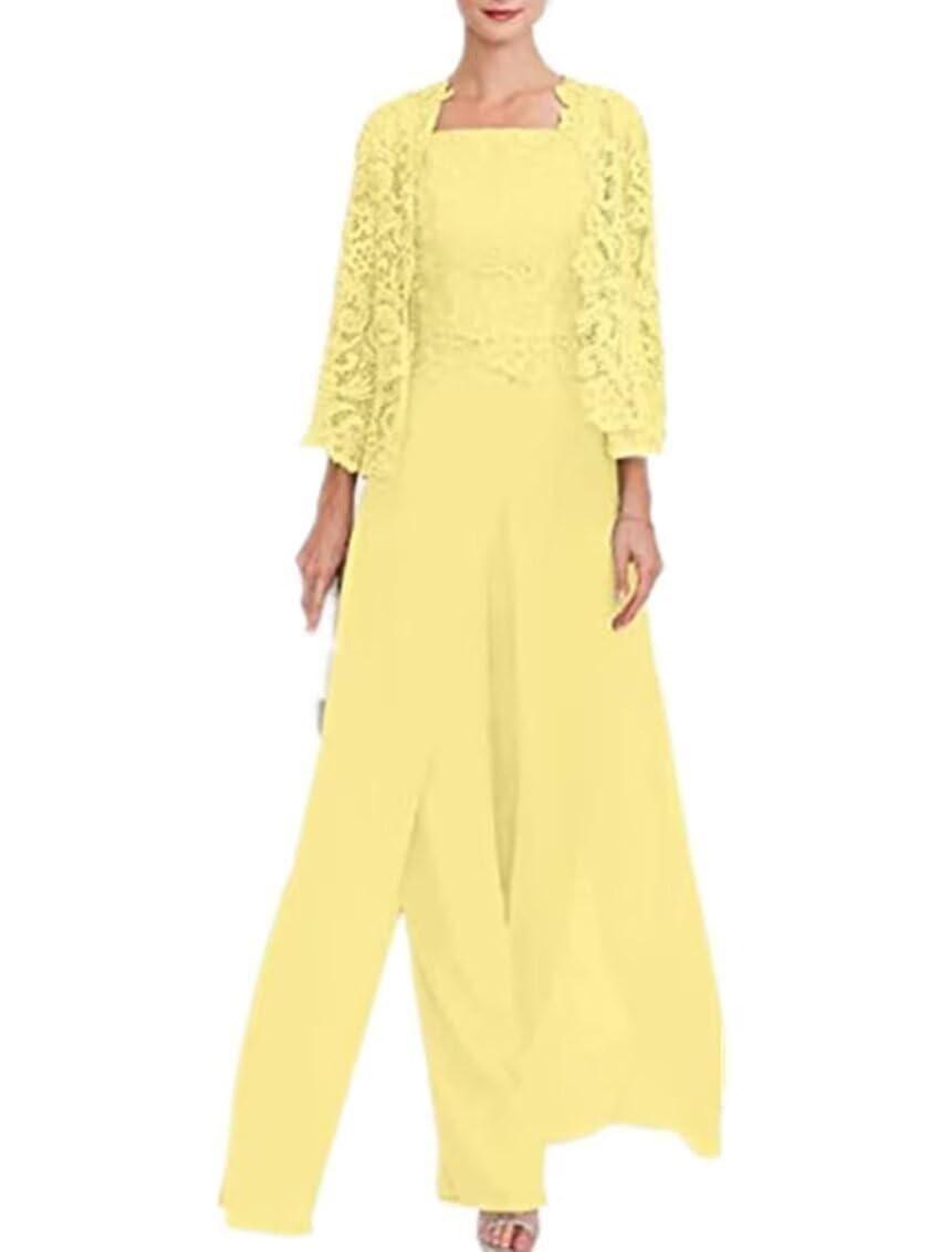 3 Pieces Mother of The Bride Pants Suits Formal Outfit Womens Lace Pantsuits Wedding Guest Dresses