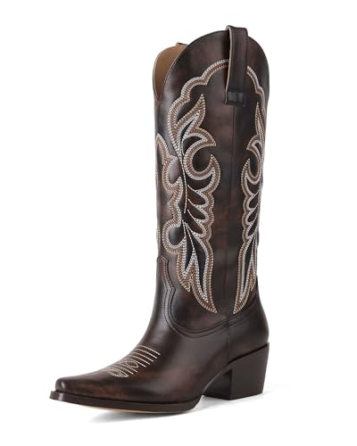 Image of Mid Calf Western Cowgirl Boots for Women 15 inch Shaft Snip Toe