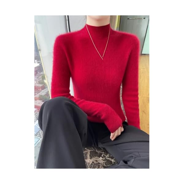 Women's Cashmere Slim Sweater Half High Collar Pullovers Winter Basic Cashmere Warm Clothing Tops - Image 8