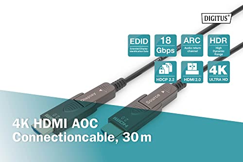 Digitus HDMI AOC Hybrid fibre optic cable, 30m, HDMI 2.0b, 4k/60Hz, detachable connectors, compatible with TV/beamer/monitor - Image 4