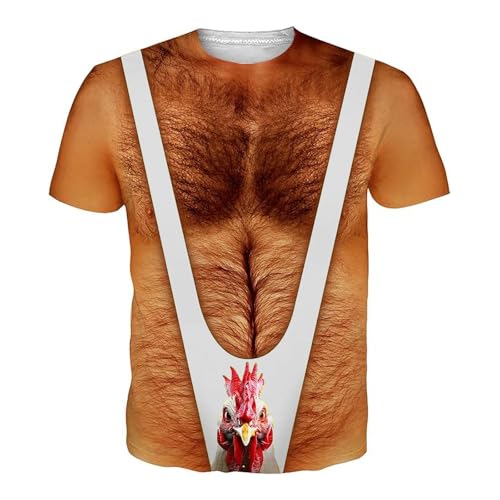 2025 Nuevo Camiseta para Hombre Tshirt para Hombres T Shirt para Hombres con Pecho Peludo 3D Impreso Cuello Redondo de Manga Corta Camisas Baratas, Blanco, S