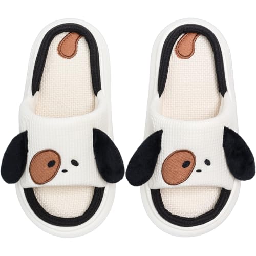 Cute Dog Slippers for Women Men Indoor, Cartoon Animal House Slippers,Comfortable Cotton Linen Bedroom Kawaii Shoes