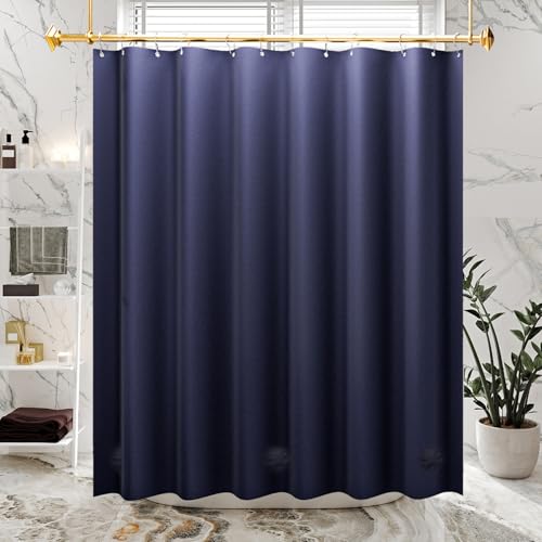 Image of AmazerBath Navy Blue Shower Curtain, Thick PEVA, Heavy Duty Waterproof 72x72 with 3 Weighted Stones and 12 Grommets