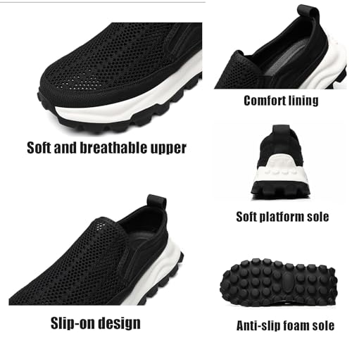 Men's Black Breathable Mesh Slip-On Loafers for Summer Comfortable and Light Casual Walking Shoes Non-Slip Soft Platform Fashionable Versatile Sneakers3