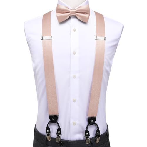 Image of Dubulle Suspender and Bow Tie for Men Paisley Solid Mens Suit Braces Pretied Bowtie and Handkerchief Cufflinks Formal Wedding