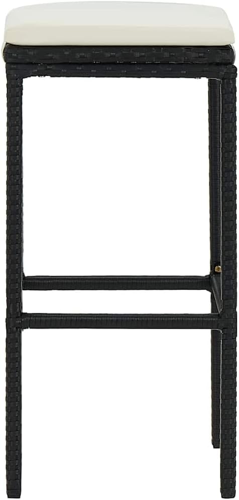 vidaXL Bar Stools with Cushions 4 pcs - Modern Style, Black Poly Rattan & Steel Frame, Weather Resistant, Comfortable Seat with Footrest, Easy Maintenance, Suitable for Indoor and Outdoor Use