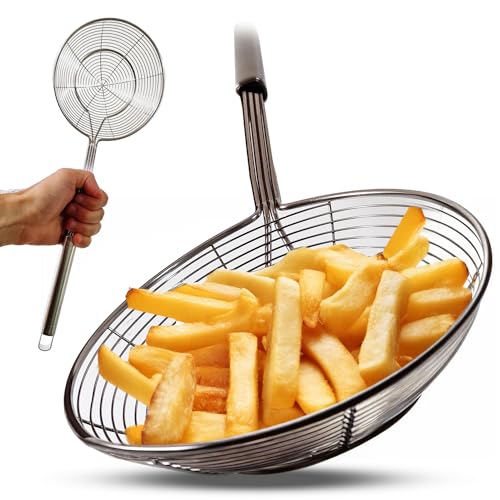 Comparison: Best Utensil For Deep Frying 4 Stainless Steel Spider Strainer Skimmer Ladle Fryer for Cooking and Frying Kitchen Utensils Wire Strainer Scoop Pasta Strainer with Handle Deep Fry Skimmer Spoon