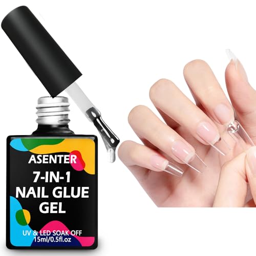 ASENTER Colle Faux Ongles UV Gel - Base Pose Américaine 7 en 1 Renforçateur Gummy