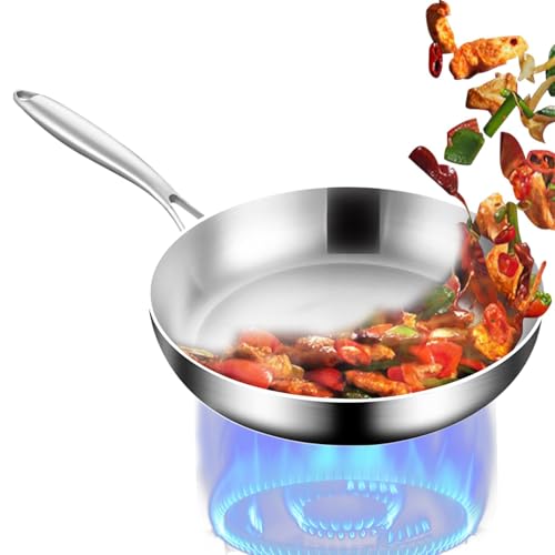 Pan con frito antiadherente, olla de cocción para el hogar pequeño, 9.45x9.45 pulgadas con bandeja de cocción adorable, acero inoxidable de cocina con mango, utensilios de cocina para el hogar para co