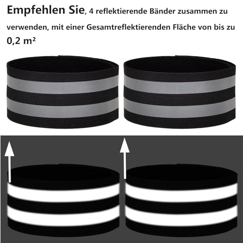 Donluhu 4 Stück Reflektorband für Outdoor Joggen Laufen, [40 x 5 cm, Schwarz], Hosenklammer Fahrrad Hosenschutz, Sicherheits Reflektoren Kleidung, Reflektierende Armband (Reflexionsfläche 0,02 m²‌)