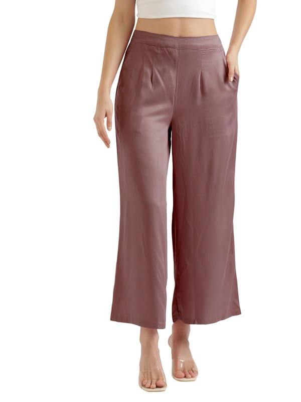 Image of SAADAA Palazzo Pants for Women Half-Elasticated Waistband | Palazzo for Women in Soft Viscose Fabric | Regular Fit with Mid Rise Waist & Deep Pockets | Versatile for Formal & Casual Wear