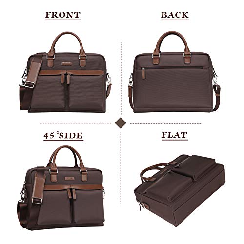 Banuce Waterproof Nylon Faux Leather Briefcase for Men Large Capacity Attache Case Tote Messenger Bags Business Tablet Shoulder Brown
