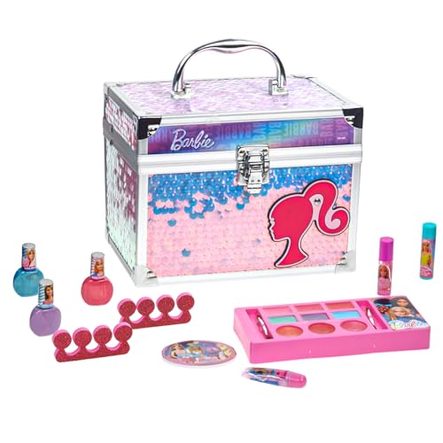 Barbie Coffret Maquillage Enfant Gloss & Vernis avec Valise Beauté