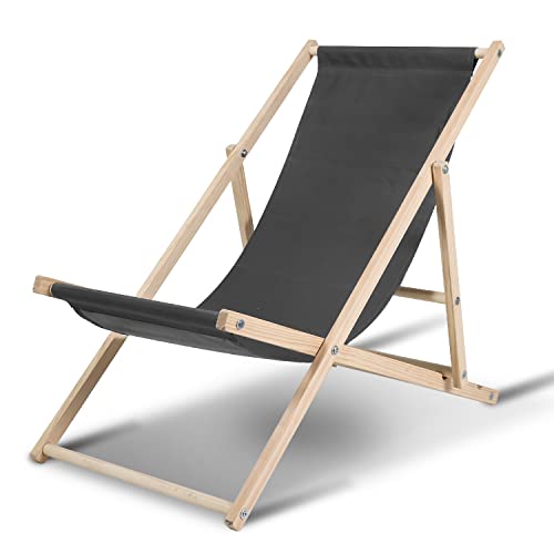 Ansobea Liegestuhl klappbar Holz Gartenliege Klappbar 120kg max Verstellbar Liegestuhl Garten wetterfest Sonnenliege Holz Relaxliege Garten für Camping Balkon Pool Grau