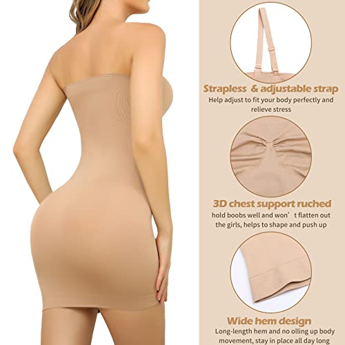 JOYSHAPER Strapless Shapewear Slip Dresses for Women Tummy Control Seamless Full Body Shaper Under Dress Slip2